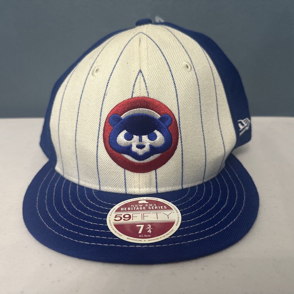 Chicago Cubs Hat Cap Mens Fitted 7 3/4 White Blue Pin Stripes New Era Stadium